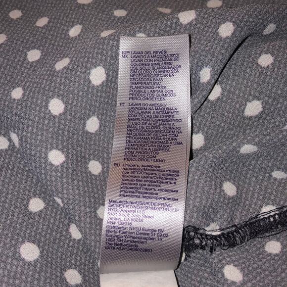 NYDJ Dark Academia Preppy Gray Polka Dot 3/4 Sleeve High Low Button Top - Picture 7 of 8